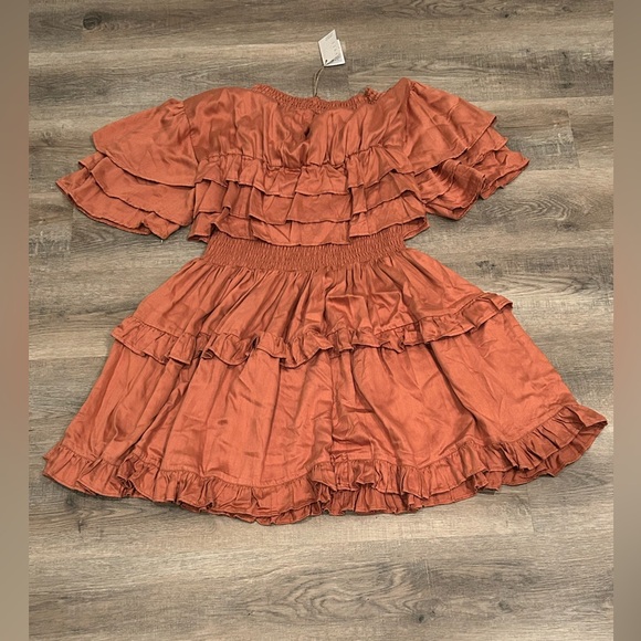 Bali Elf Linnette Mini Dress Copper Color Ruffle Fit Flare Style Cowboy Size XL - Picture 4 of 8